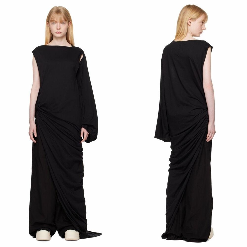 Rick Owens Edfu Draped Asymmetric Maxi Dress in Black Size US 4 $1140